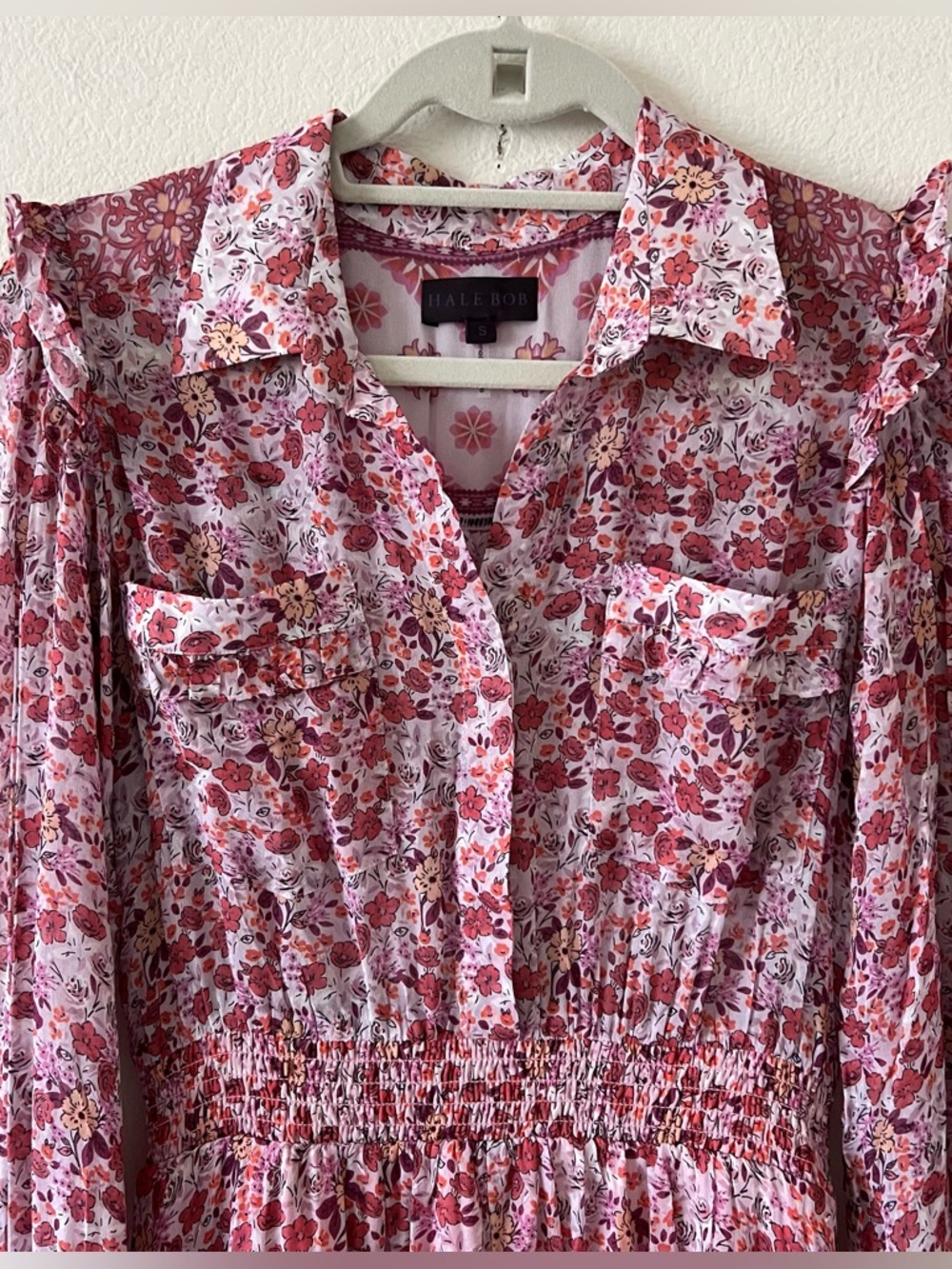 NWT Hale Bob Edna Floral Ruffled Handkerchief Dress Smocked Waist Small - Picture 6 of 15